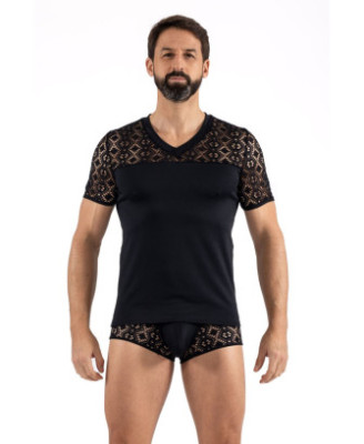 T-shirt noir résille brodée Shinny 